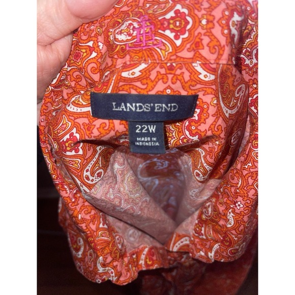 Lands' End Womens Plus Size Paisley Button Up Shirt Orange Pink Size 22W - Picture 2 of 4